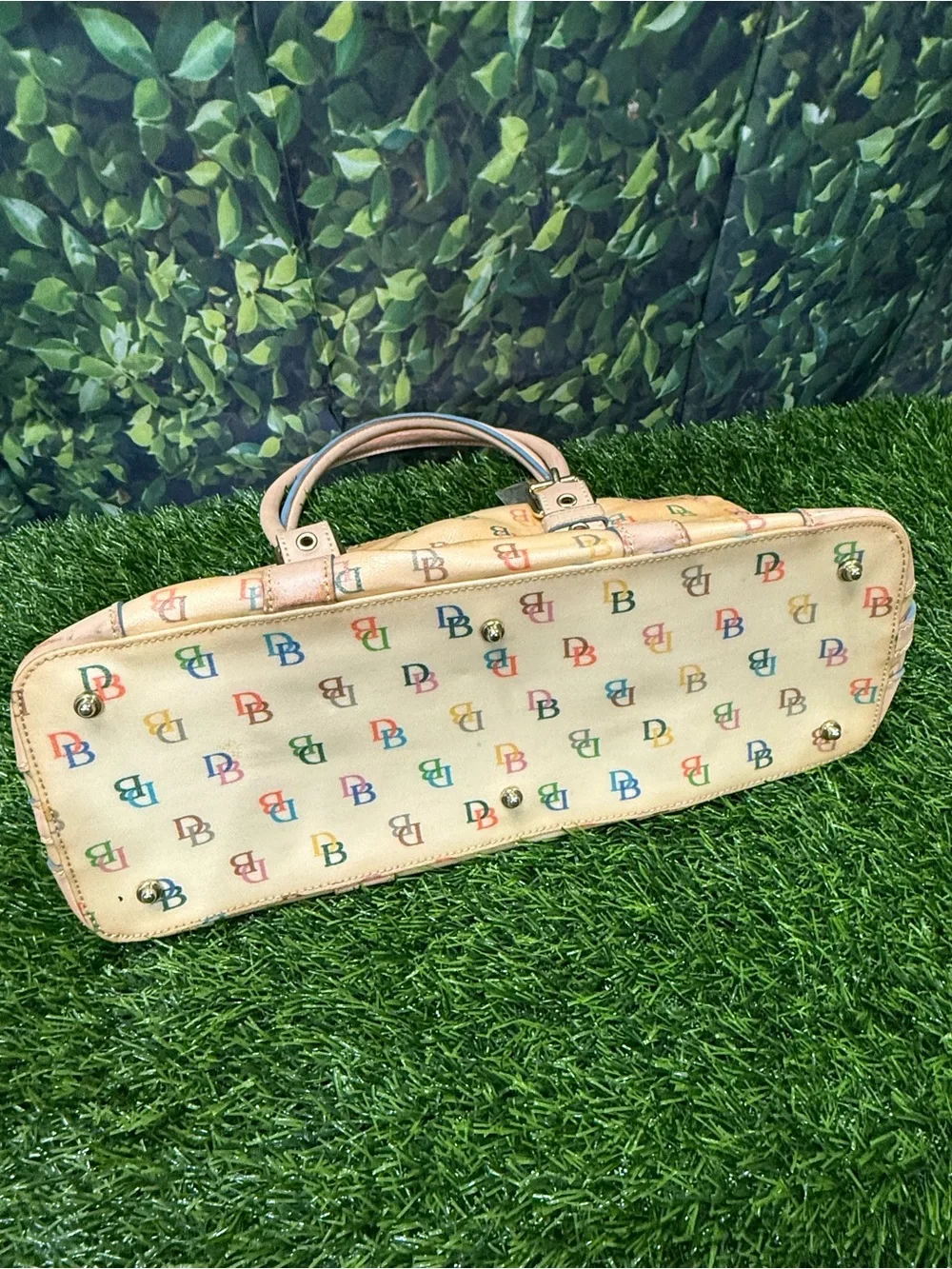 Dooney & Bourke DB logo canvas satchel bag rainbow Y2K VTG Purse
